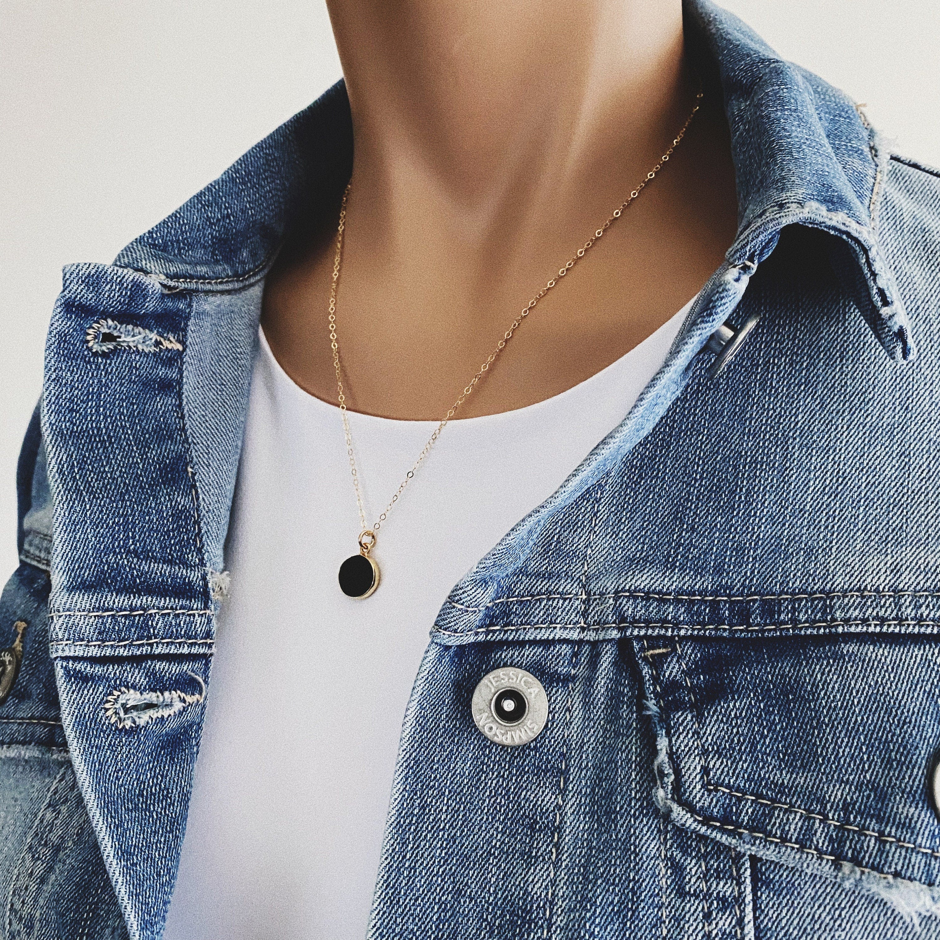 Black Onyx Small Round Gold Disc Circle Necklace Necklaces Soul & Little Rose   