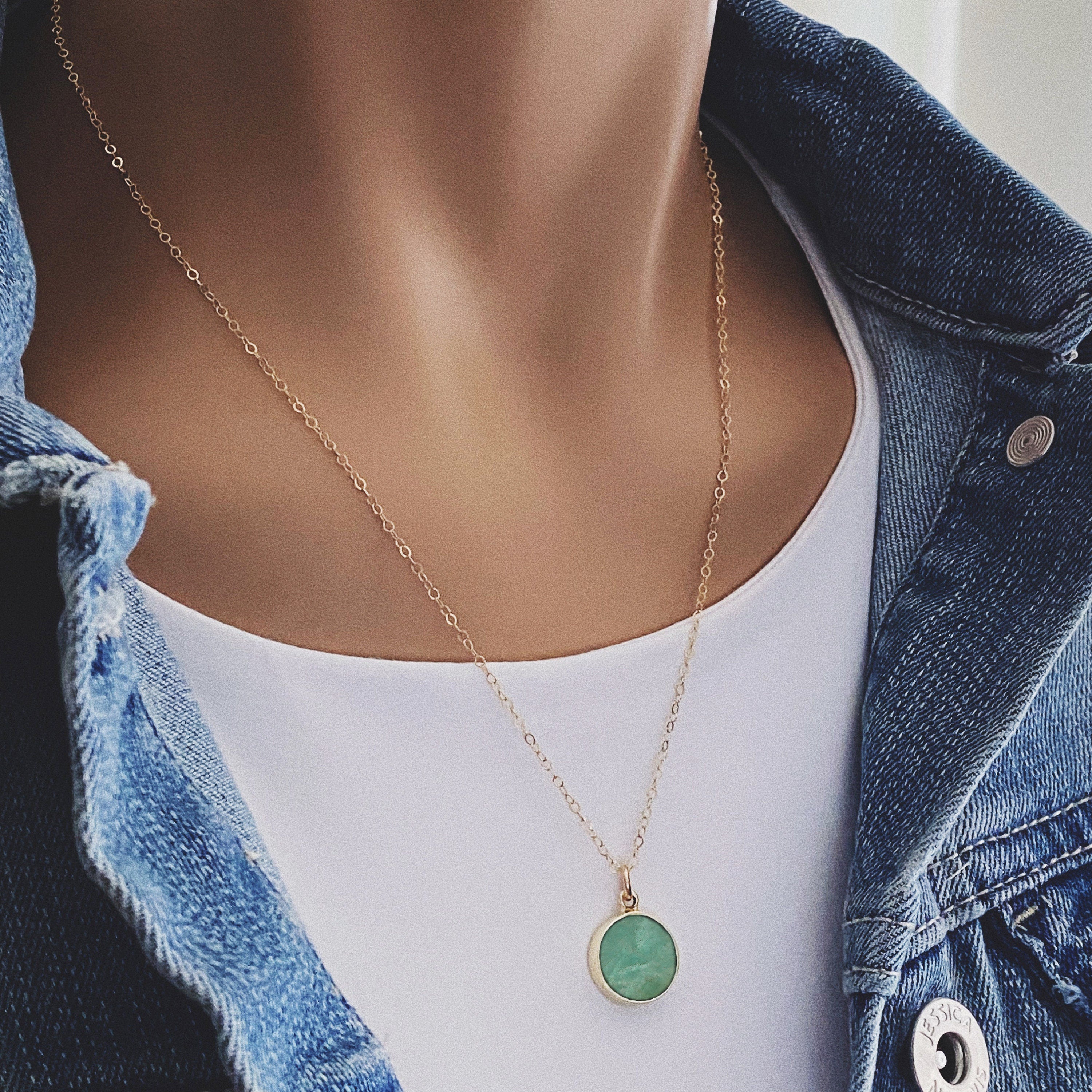 Amazonite Small Gold Disc Round Necklace Necklaces Soul & Little Rose   