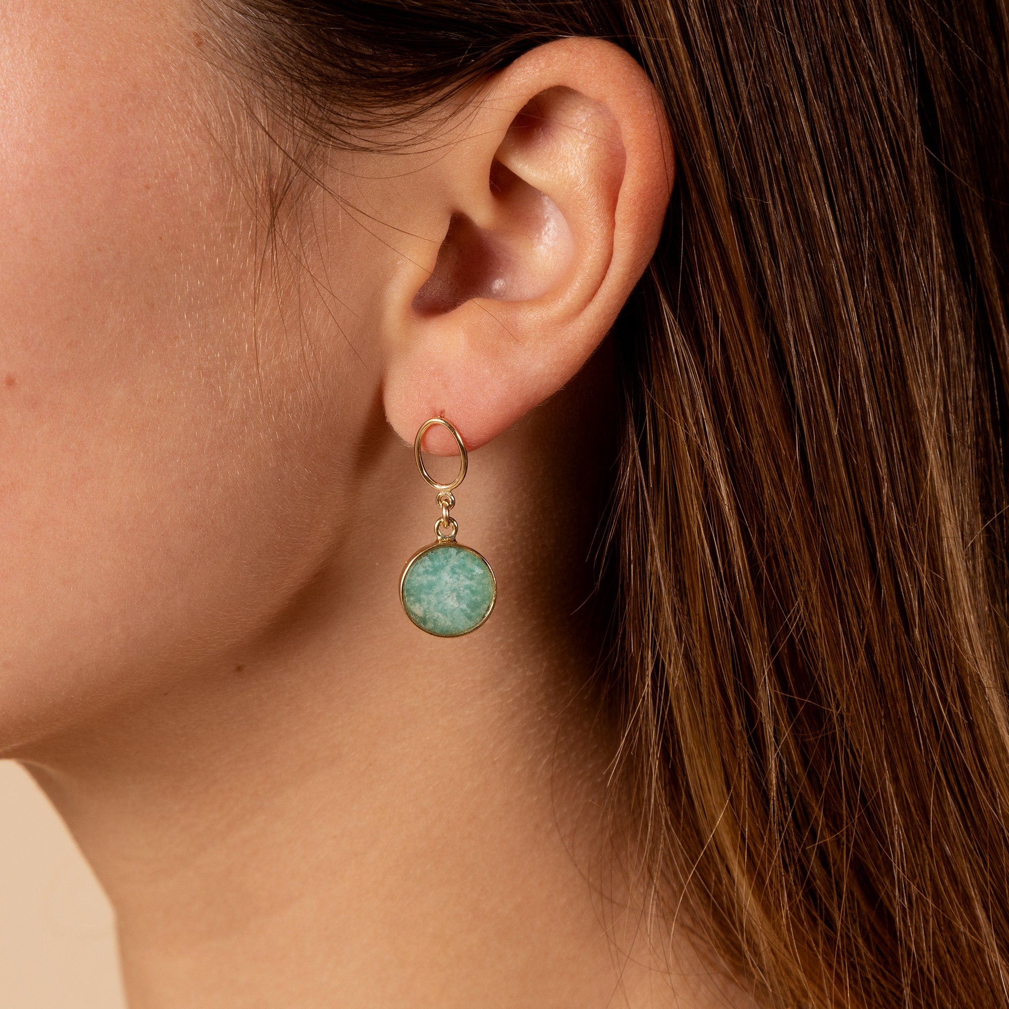 Amazonite Circle Cut Gemstone Drop earrings for her Earrings Soul & Little Rose   