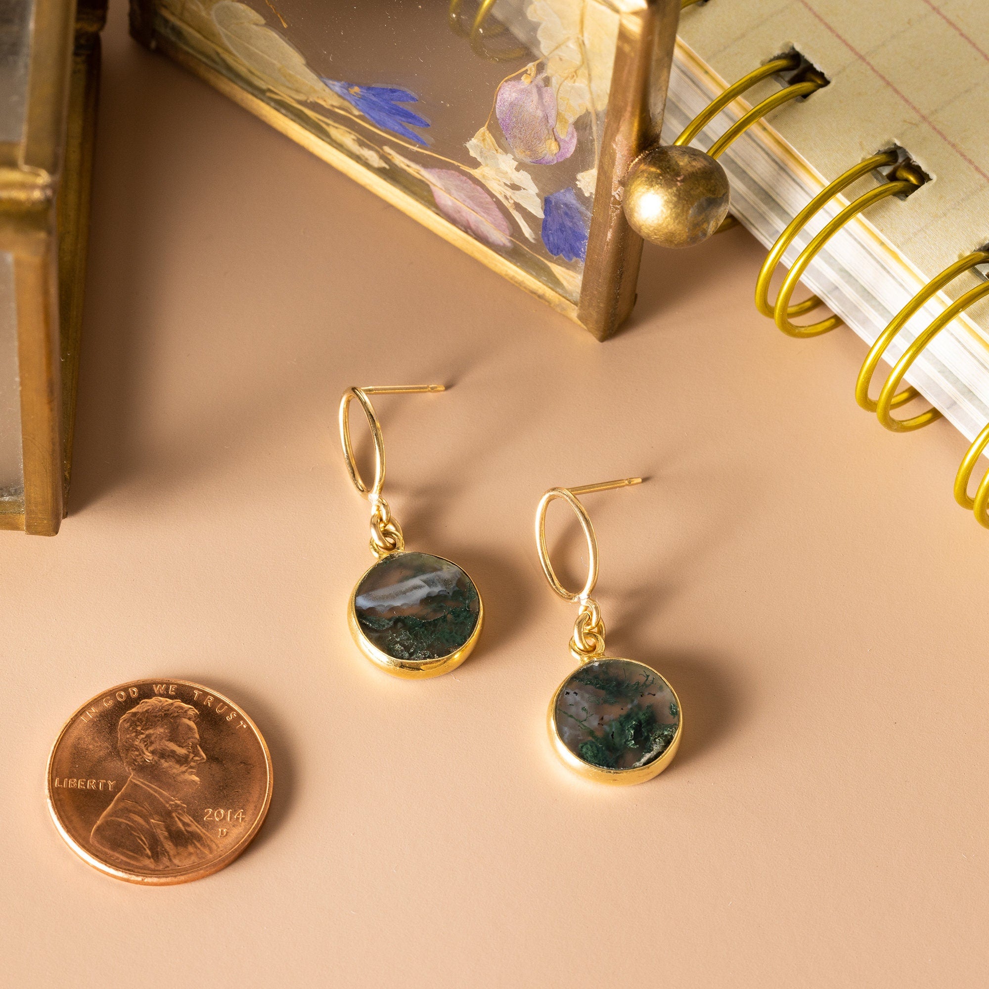 Moss Agate Gemstone Gold Drop Earrings Earrings Soul & Little Rose   