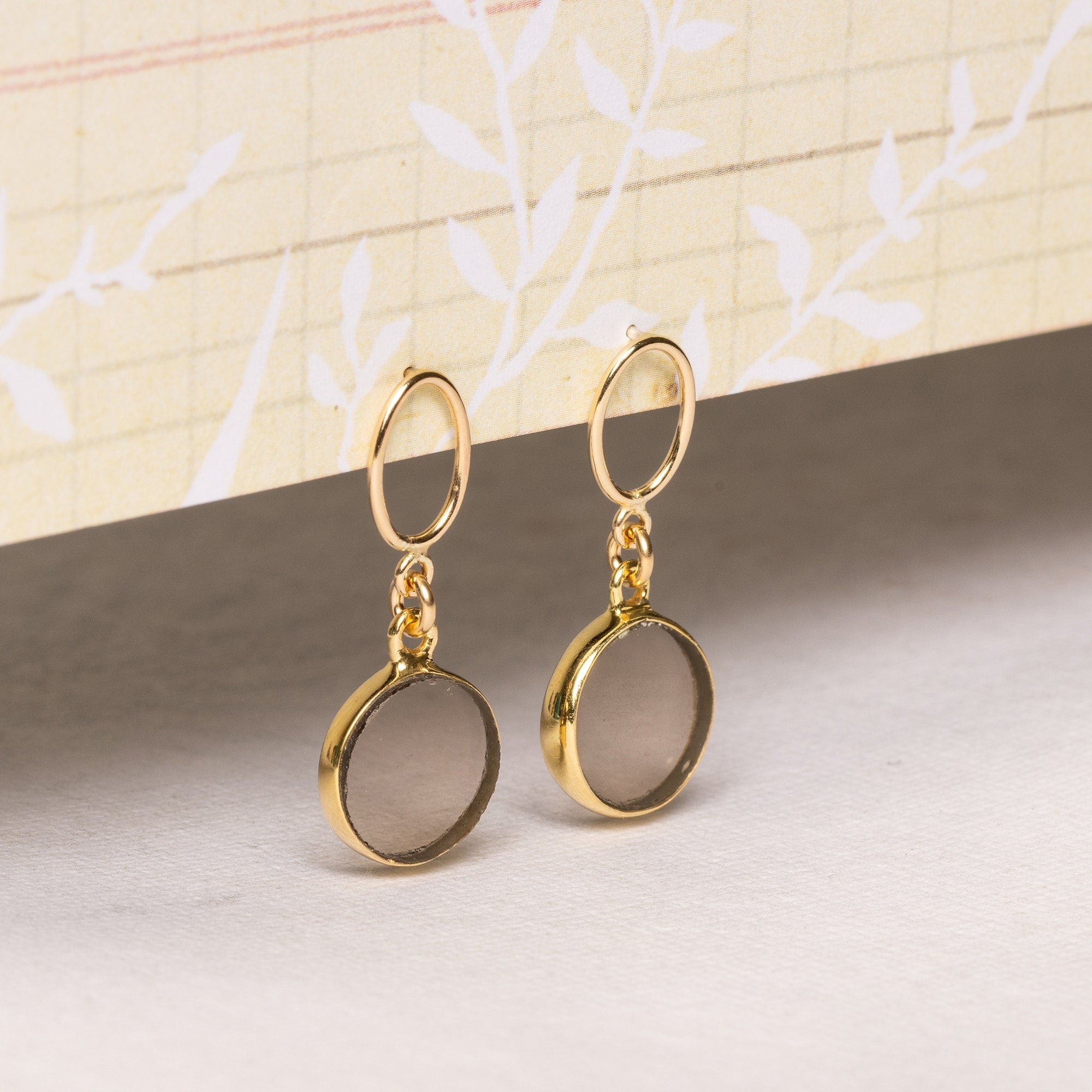 Smokey Quartz Circle Drop Gold Earrings Earrings Soul & Little Rose   