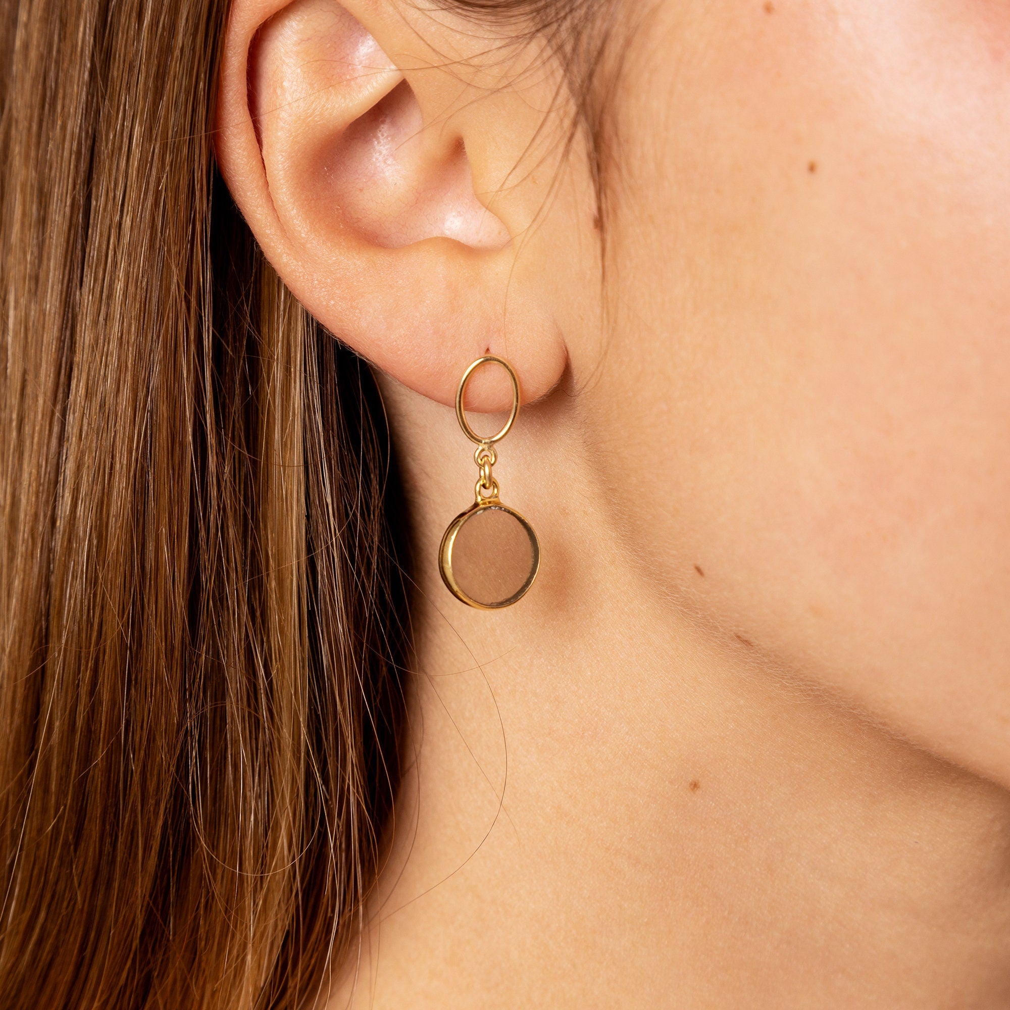 Smokey Quartz Circle Drop Gold Earrings Earrings Soul & Little Rose   