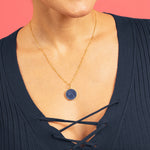 Blue Opal Gold Disc Pendant Necklace (Satellite Chain) Necklaces Soul & Little Rose   