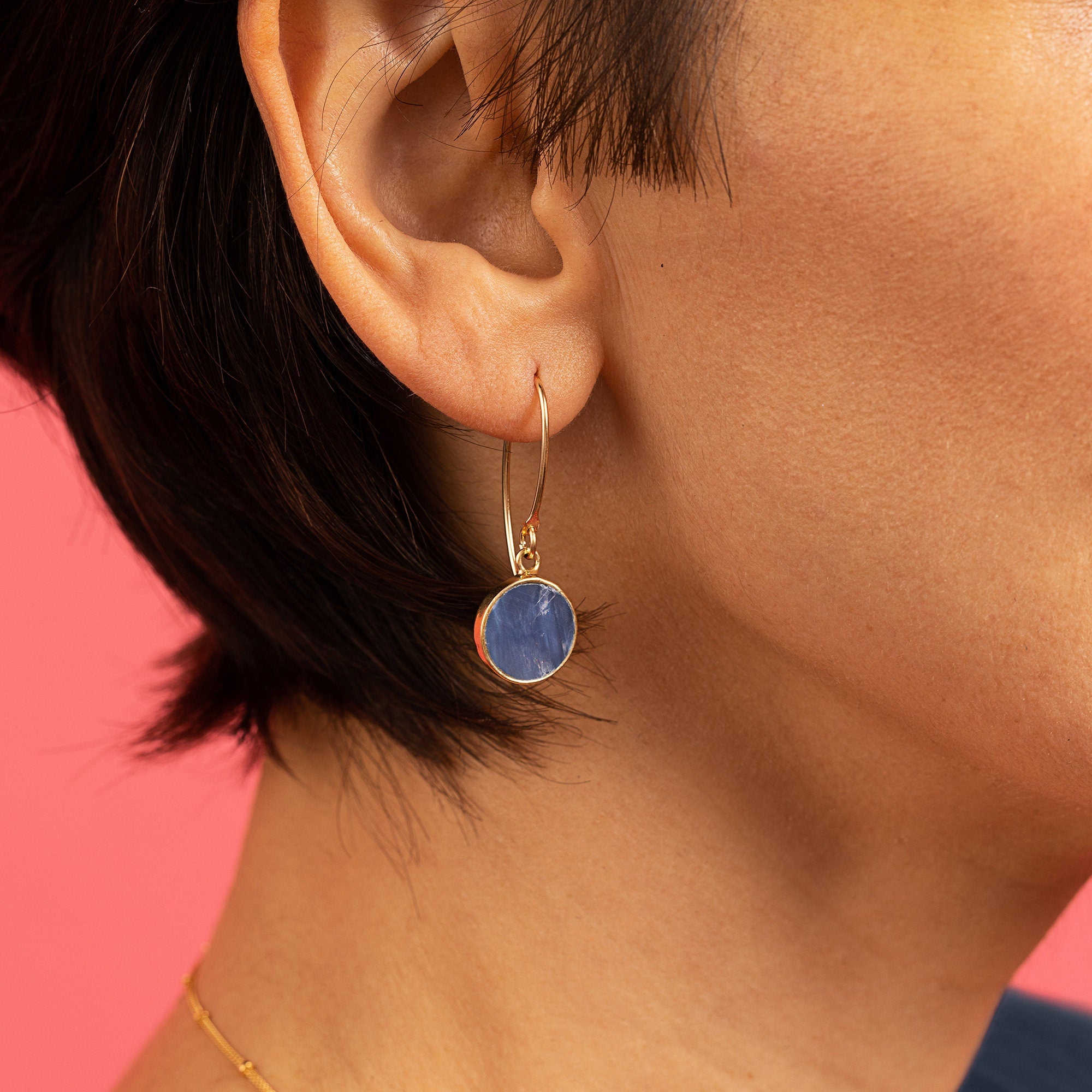 Blue Opal Round Coin Gold Earrings Earrings Soul & Little Rose   