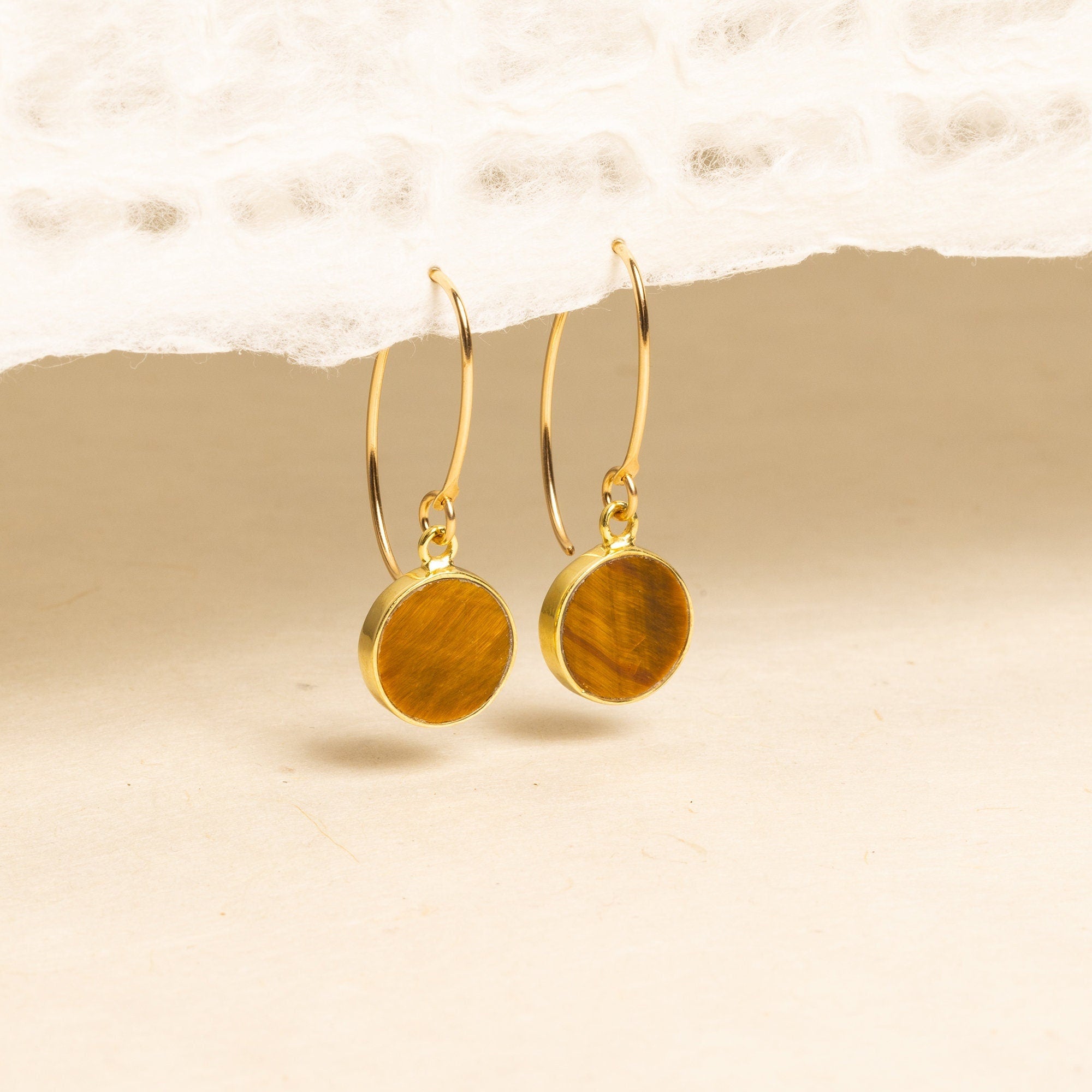 Tiger's Eye Disc Drop Gold Earrings Earrings Soul & Little Rose   