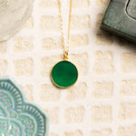 Green Onyx Round Circle Gold Pendant Necklace Necklaces Soul & Little Rose   
