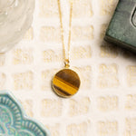 Tiger's Eye Round Coin Gold Pendant Necklace Necklaces Soul & Little Rose   