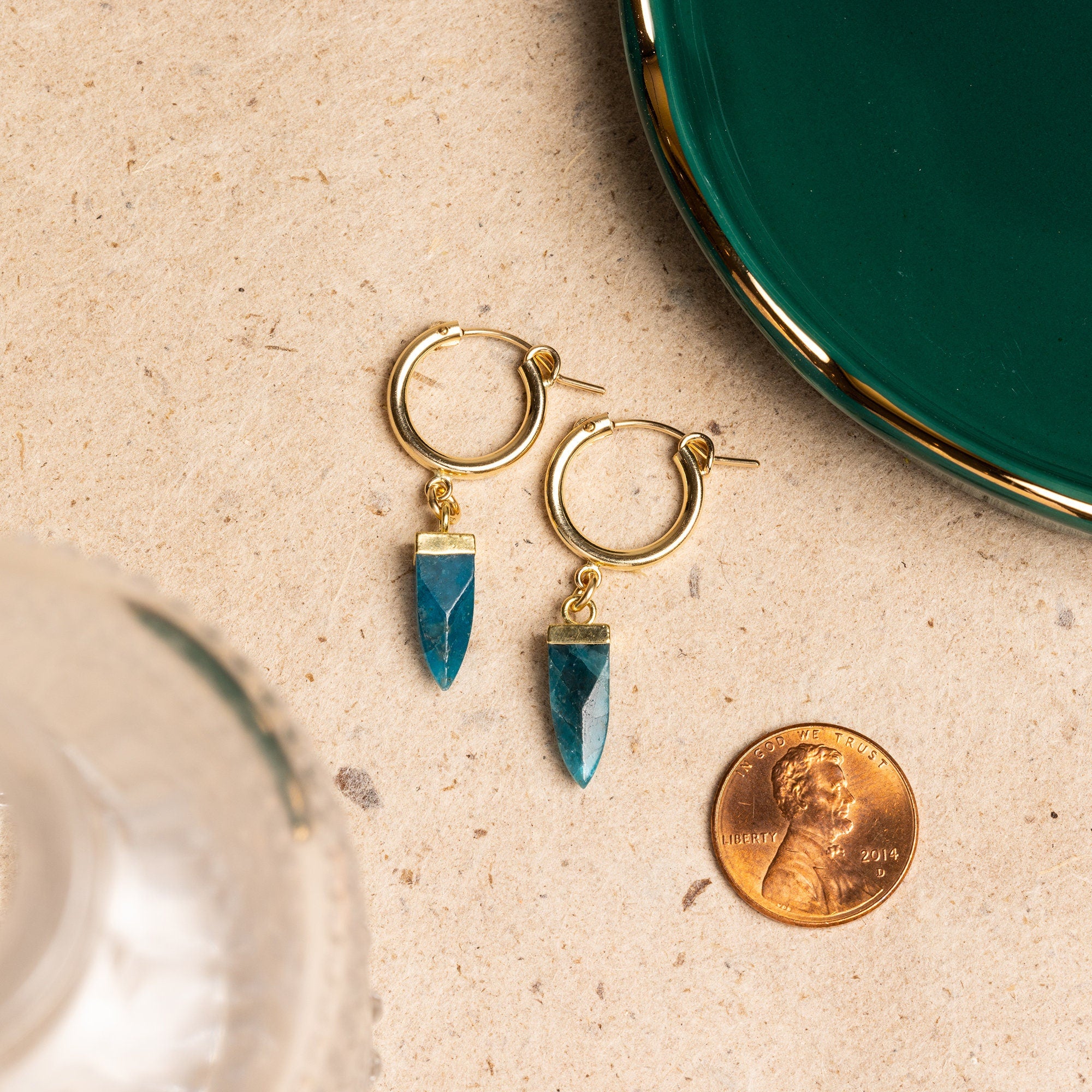 Apatite Pendulum Gemstone Gold Earrings Spikes Earrings Soul & Little Rose   