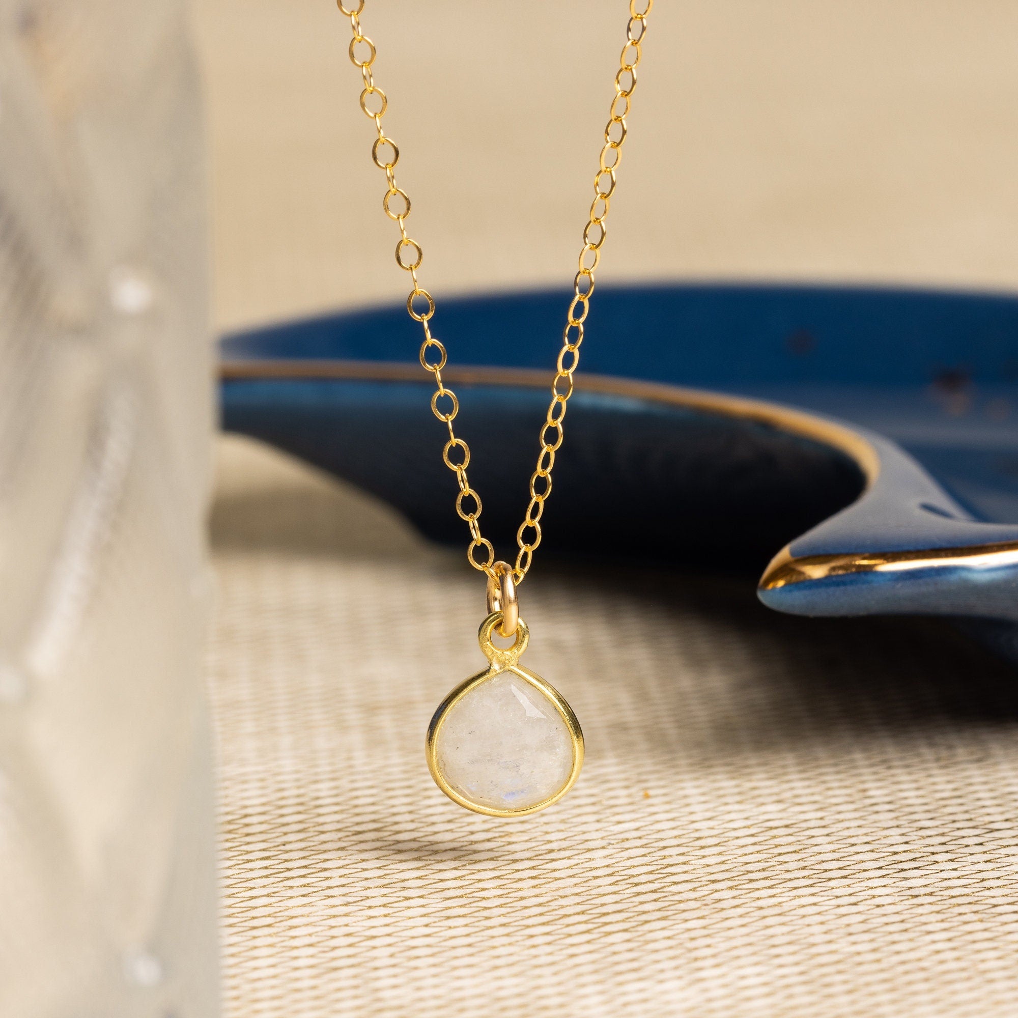 Moonstone Teardrop Gold Pendant Necklace Necklaces Soul & Little Rose   