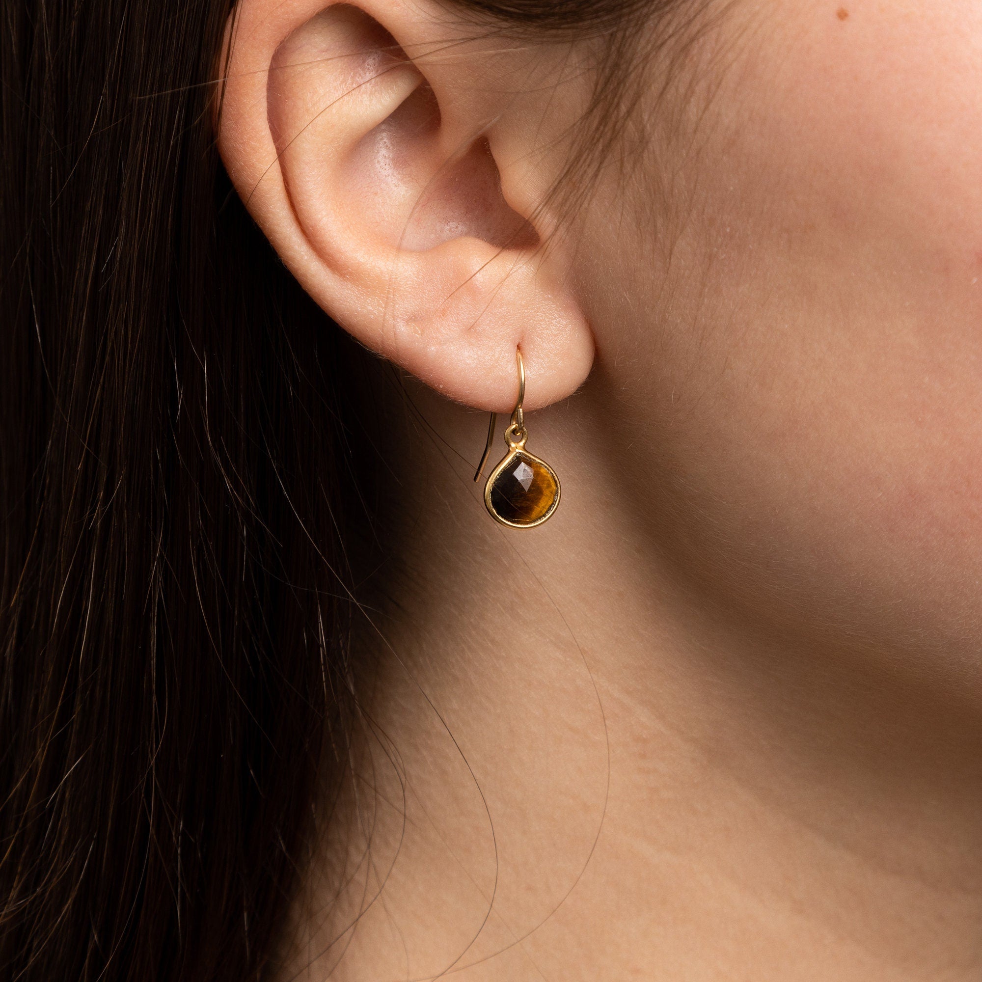 Tiger's Eye Mini Teardrop Gold Earrings Earrings Soul & Little Rose   