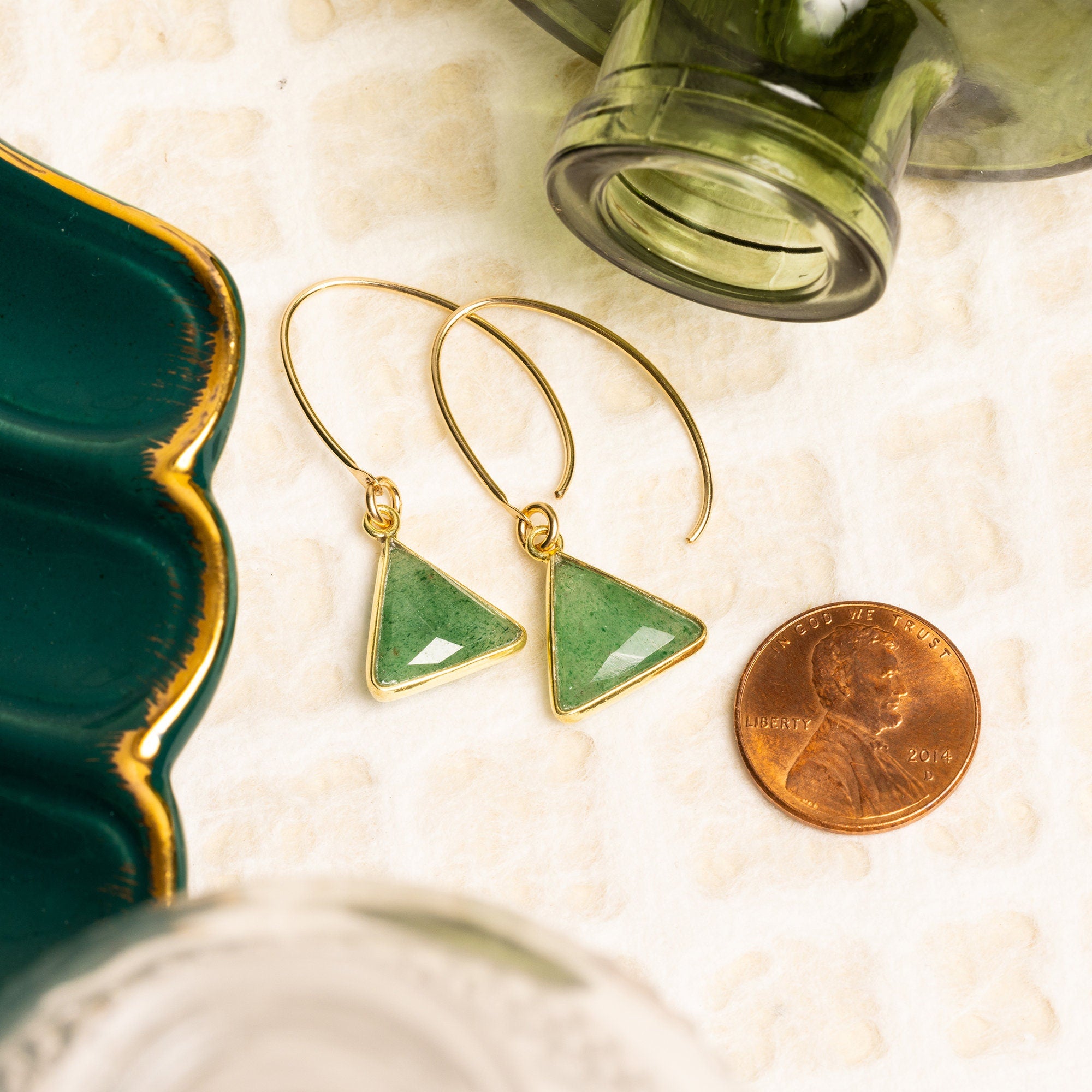 Aventurine Gemstone Gold Triangle Earrings Earrings Soul & Little Rose   