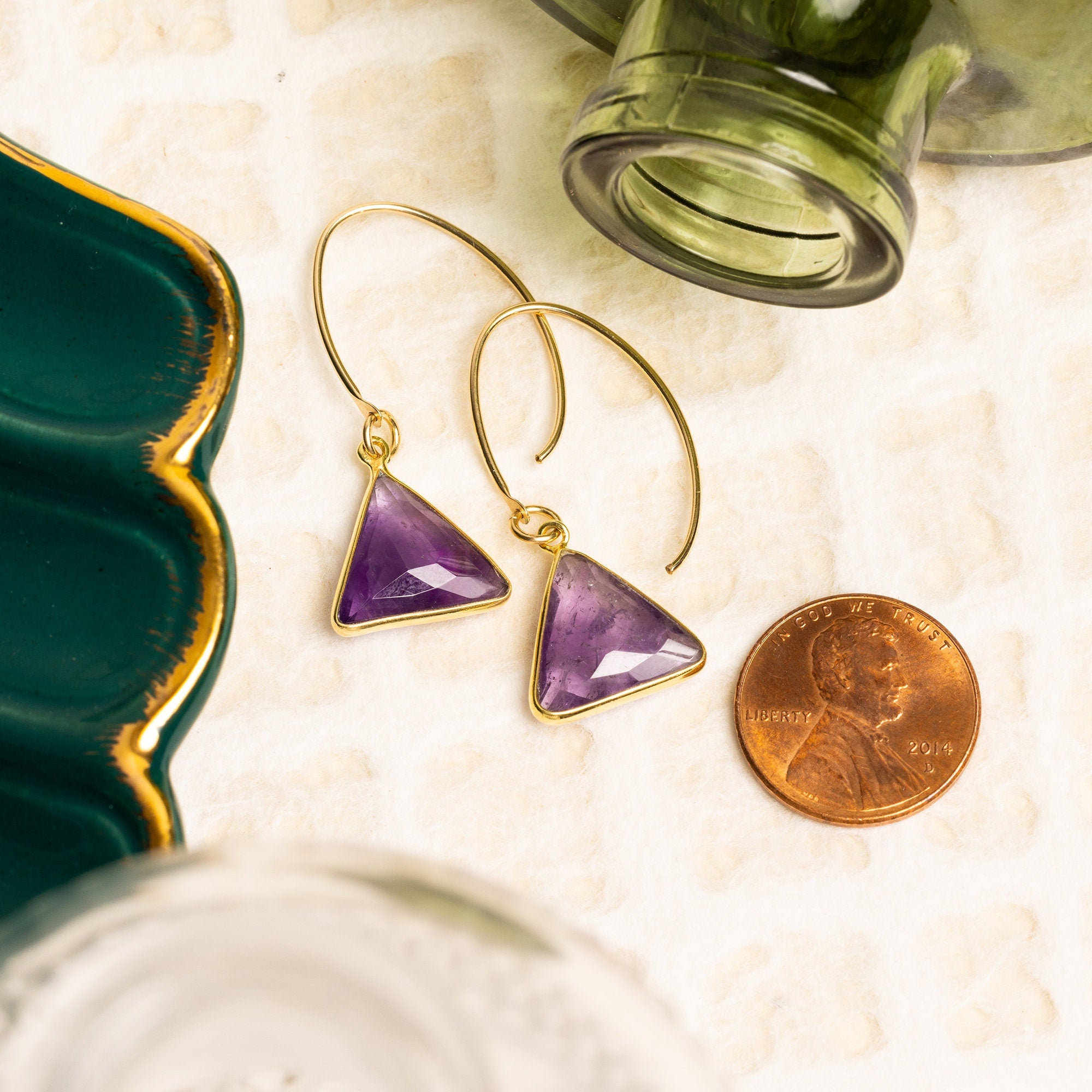 Amethyst Gemstone Triangle Drop Earrings Earrings Soul & Little Rose   