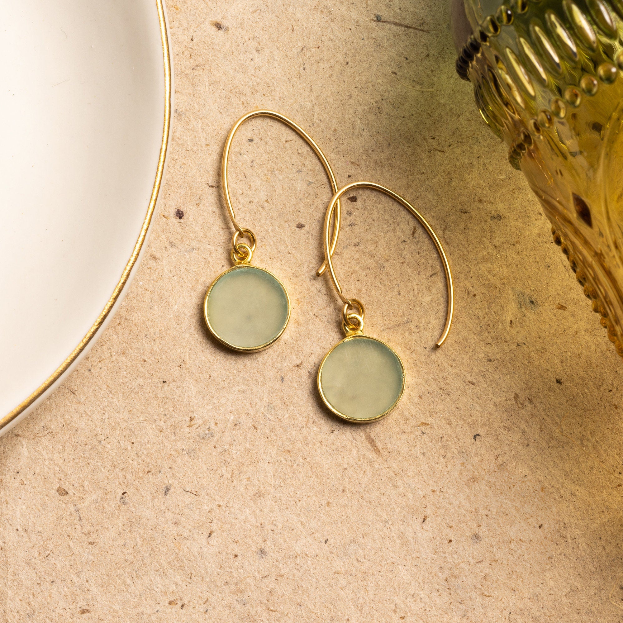 Aqua Chalcedony Disc gold drop earrings Earrings Soul & Little Rose   