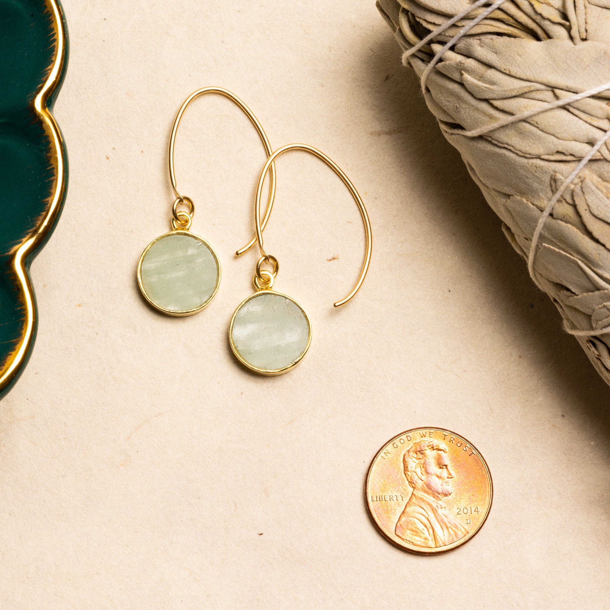 Aquamarine Gold Disc Drop Earrings Earrings Soul & Little Rose   