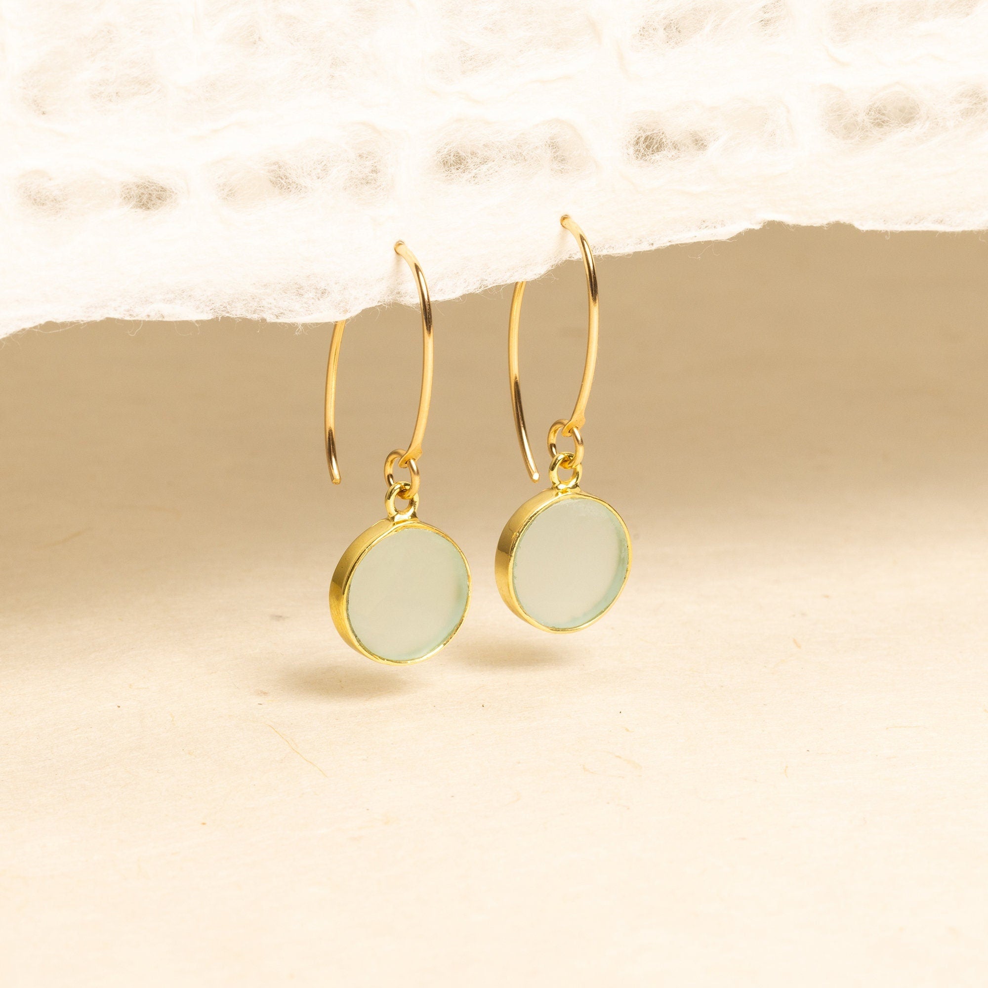 Aqua Chalcedony Disc gold drop earrings Earrings Soul & Little Rose   