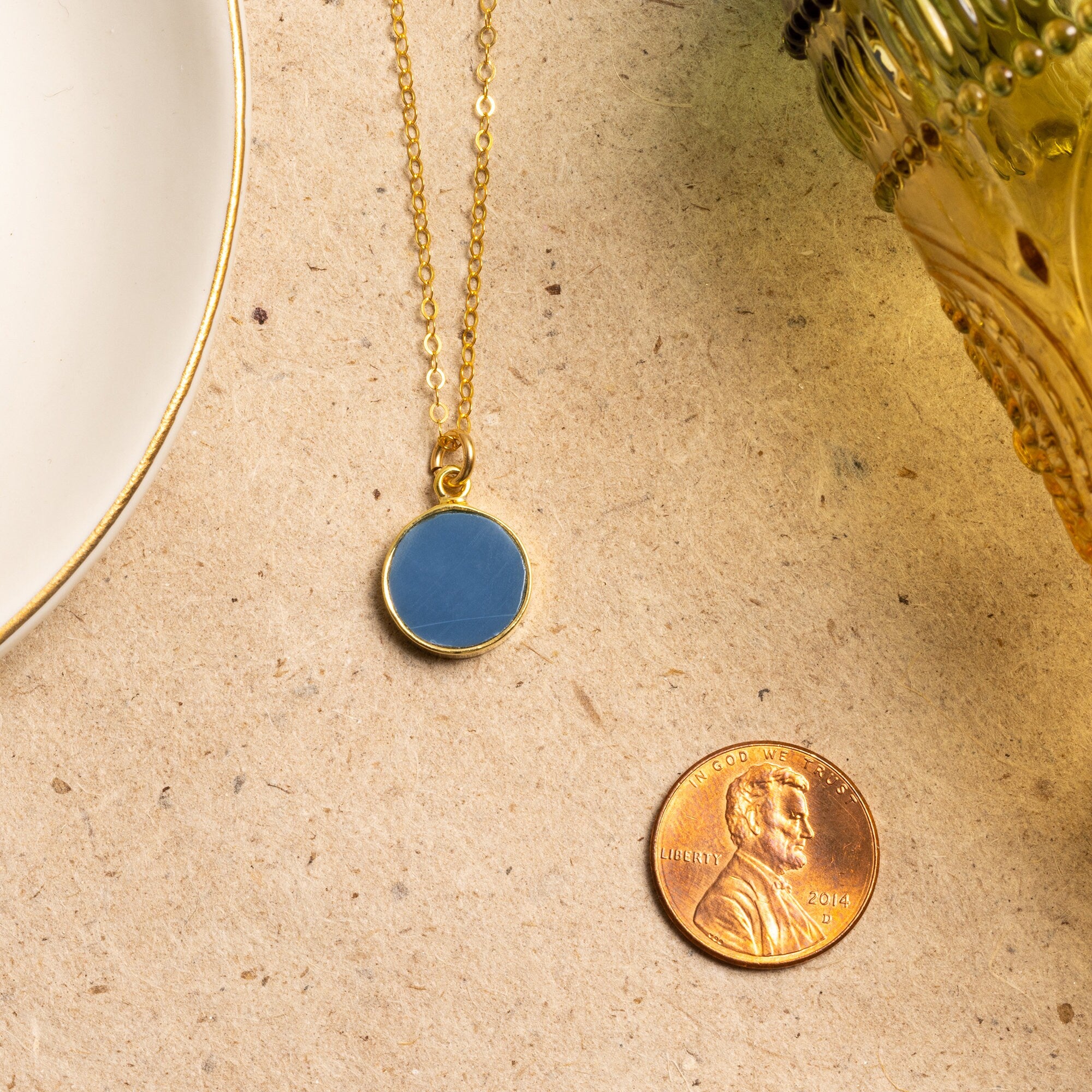 Blue Opal Gemstone Small Disc Gold Necklace Necklaces Soul & Little Rose   