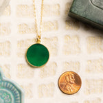 Green Onyx Round Circle Gold Pendant Necklace Necklaces Soul & Little Rose   
