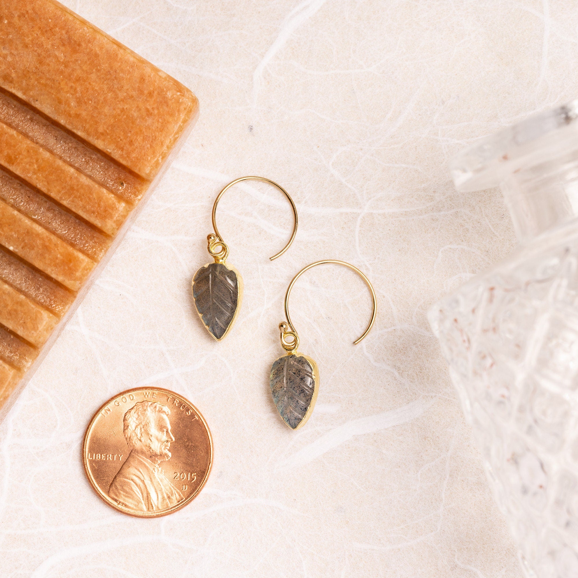 Labradorite Leaf Shape Gold Earrings Earrings Soul & Little Rose   