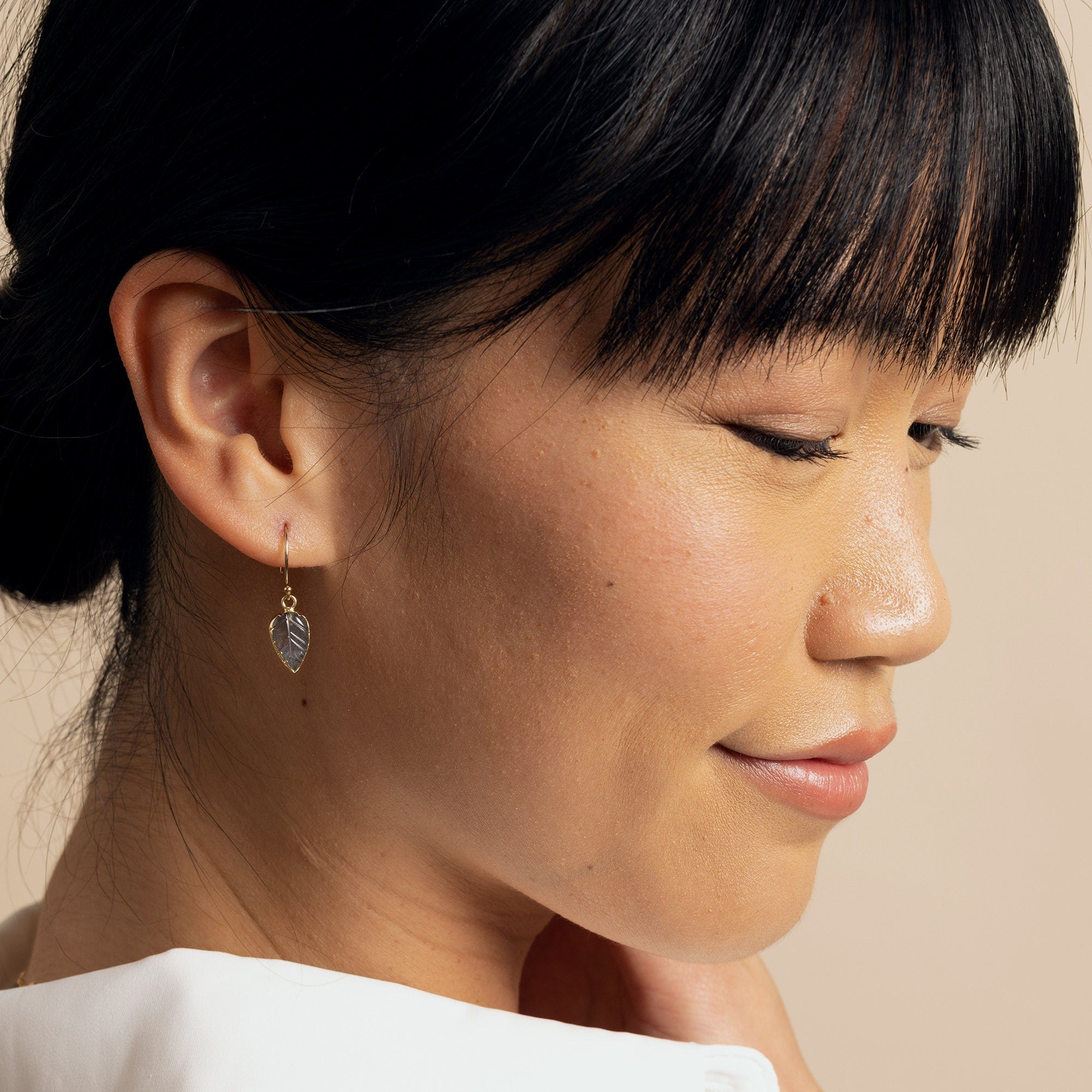 Labradorite Leaf Shape Gold Earrings Earrings Soul & Little Rose   