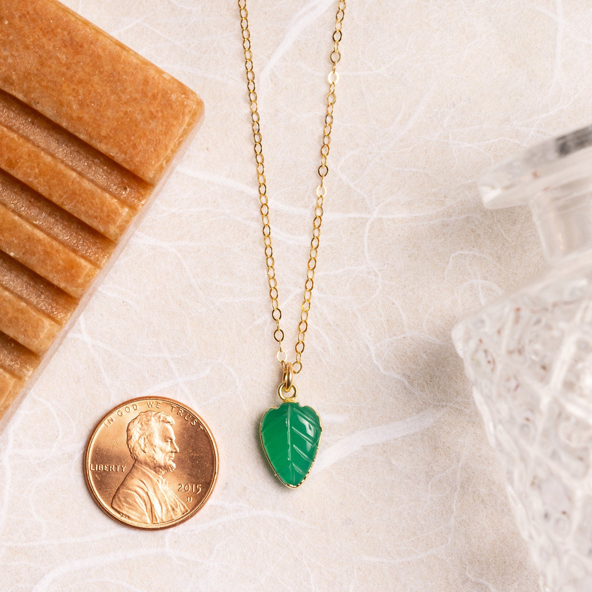 Green Onyx Leaf Shape Gemstone Necklace and Earrings Set Necklace and Earrings Set Soul & Little Rose   