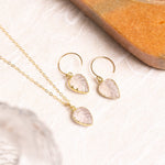 Rose Quartz Leaf Gemstone Earring and Necklace Set Necklace and Earrings Set Soul & Little Rose   