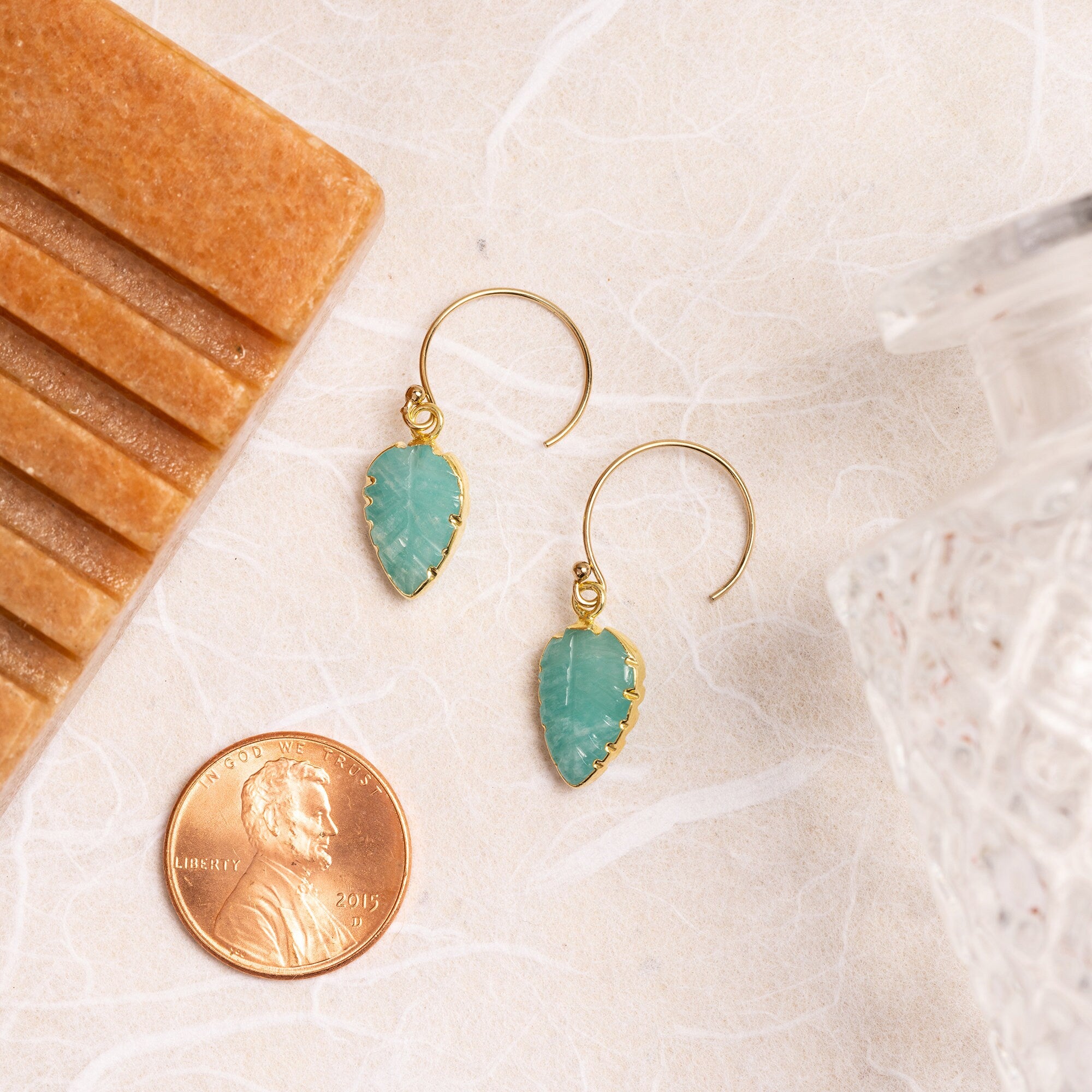 Amazonite Leaf Gold Earrings Earrings Soul & Little Rose   