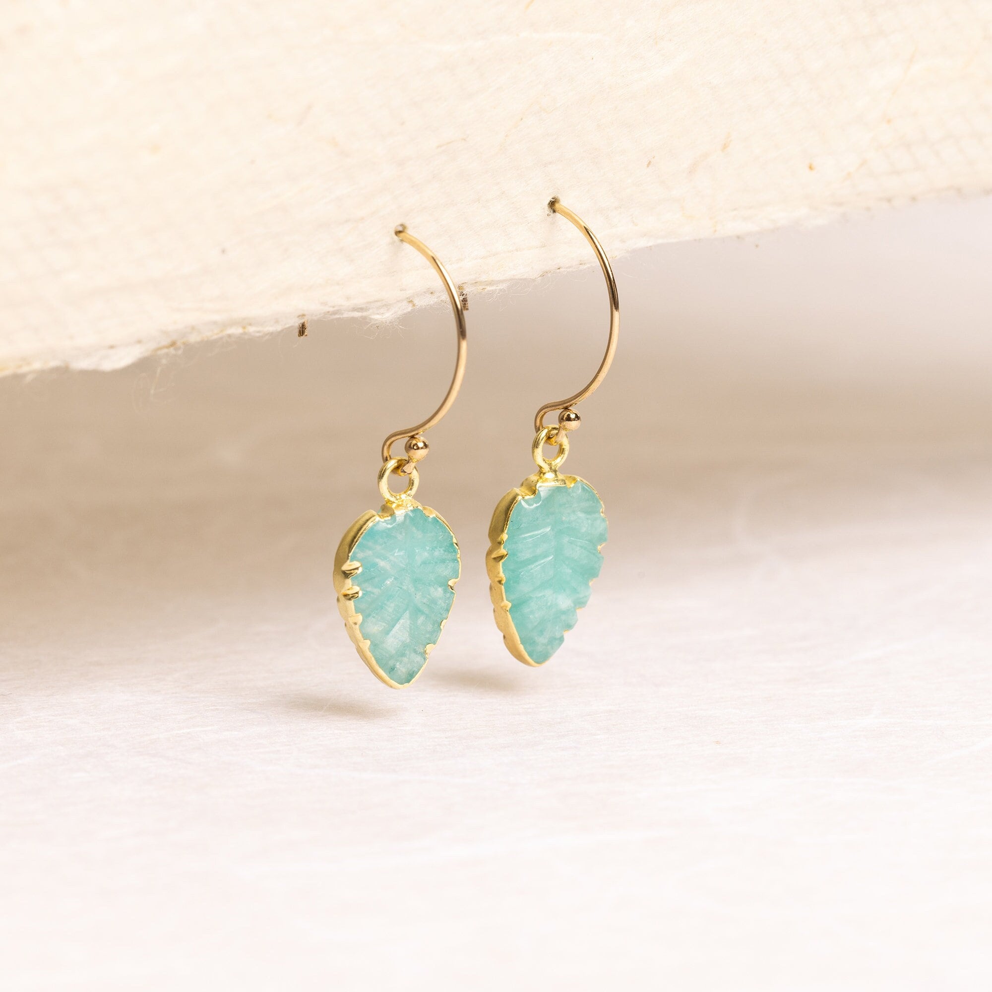 Amazonite Leaf Gold Earrings Earrings Soul & Little Rose   