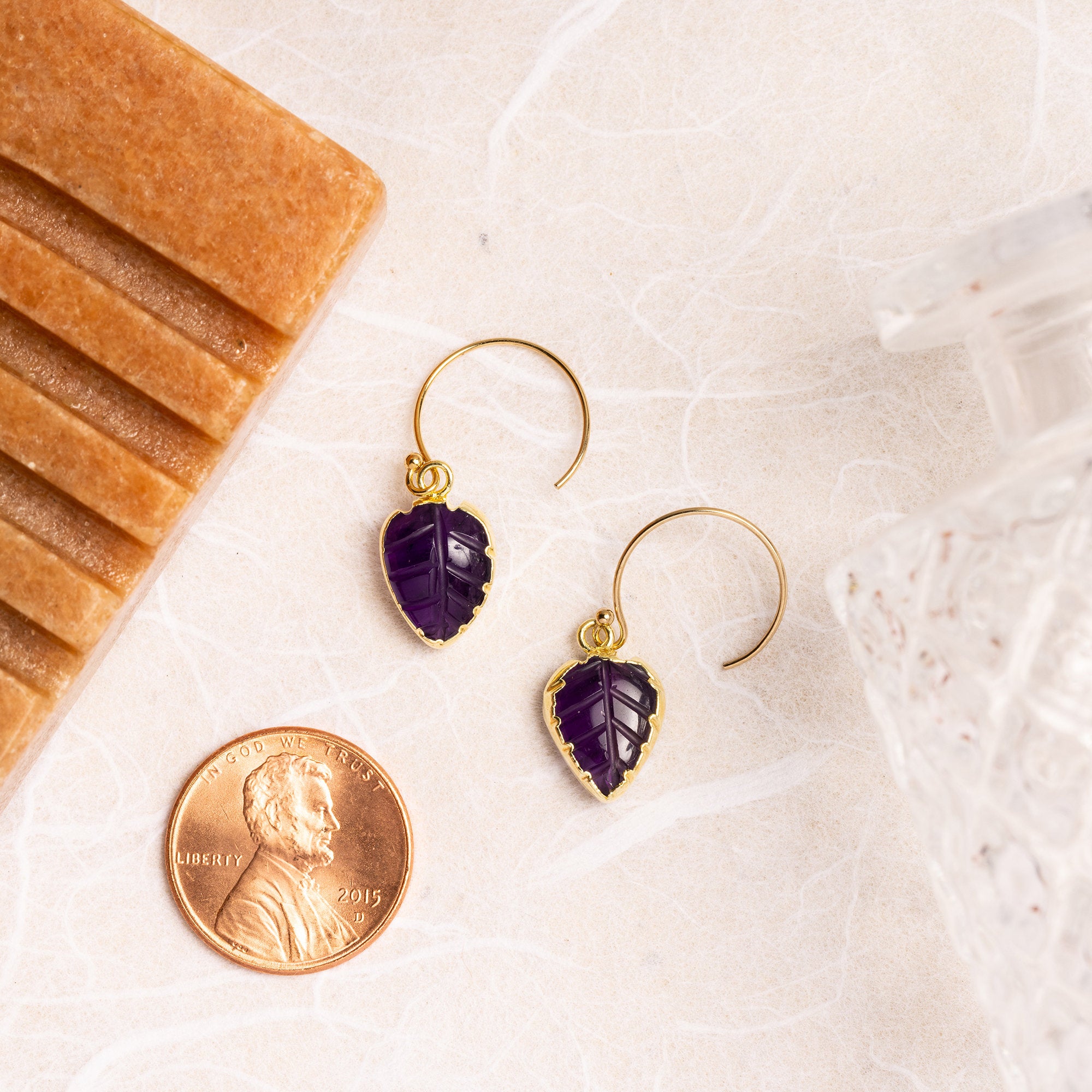 Amethyst Leaf Gold Earrings Earrings Soul & Little Rose   