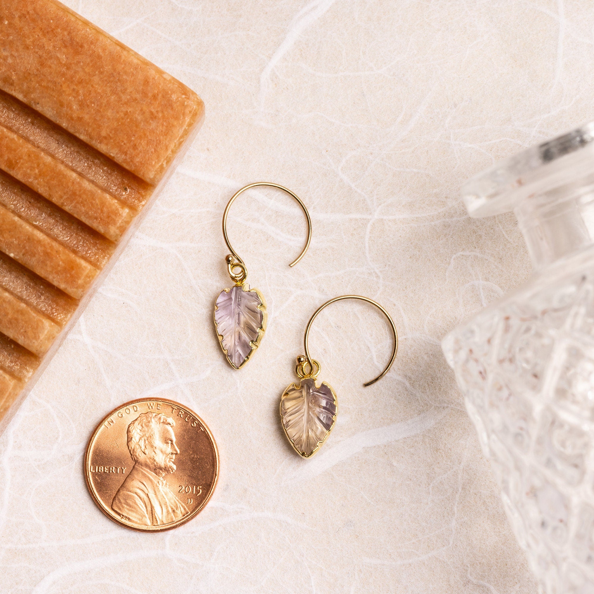 Ametrine Leaf Gold Earrings Earrings Soul & Little Rose   