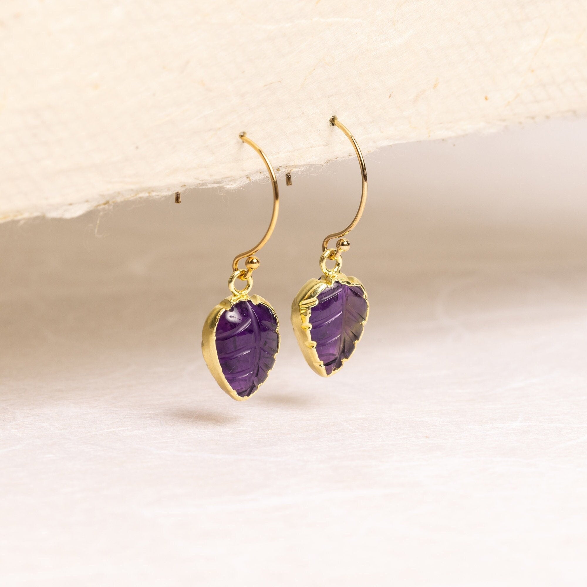 Amethyst Leaf Gold Earrings Earrings Soul & Little Rose   