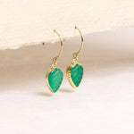 Green Onyx Leaf Gold Drop Earrings Earrings Soul & Little Rose   