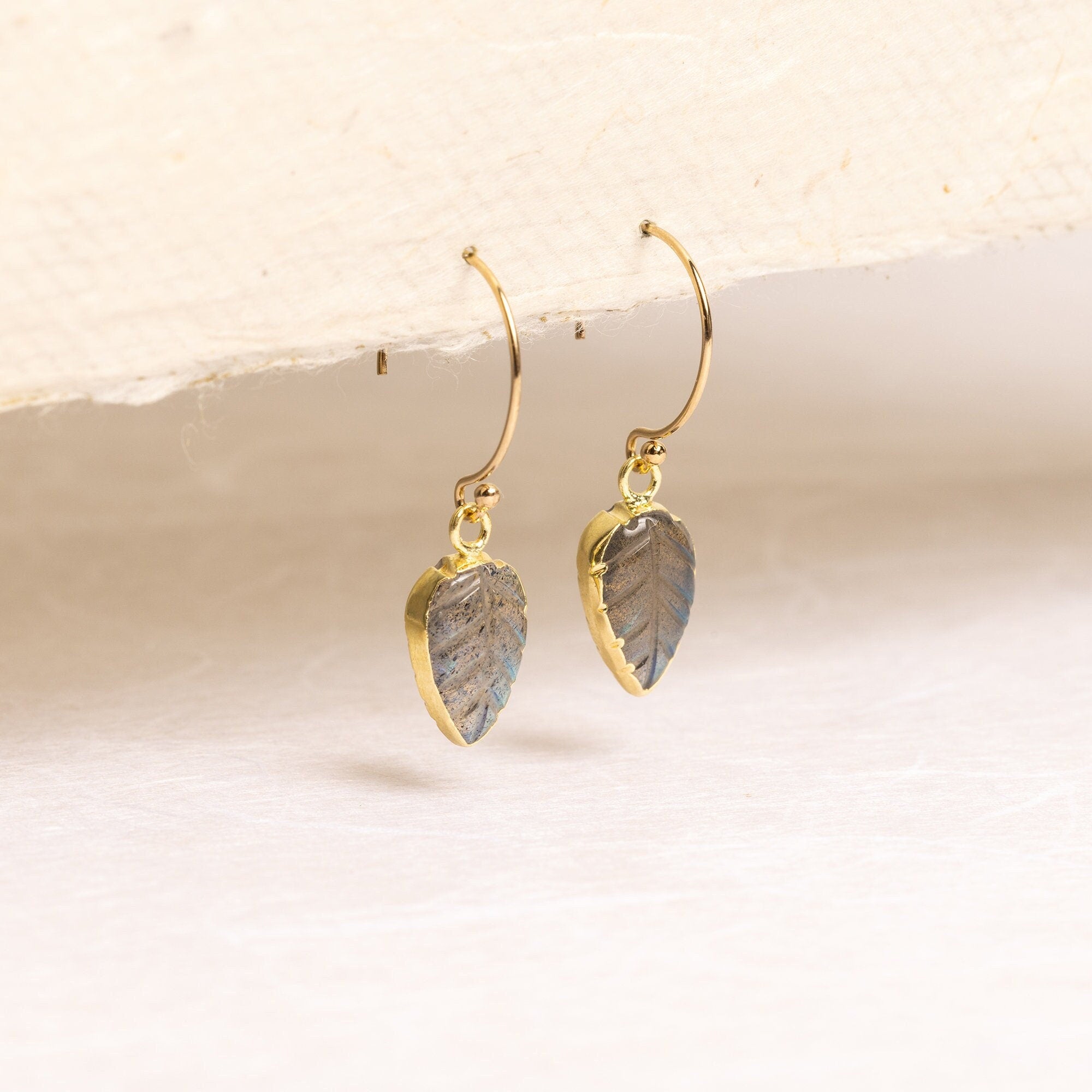 Labradorite Leaf Shape Gold Earrings Earrings Soul & Little Rose   