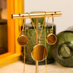 Tiger's Eye Round Circle Necklace and Earrings Set (Satellite Chain) Necklace and Earrings Set Soul & Little Rose   