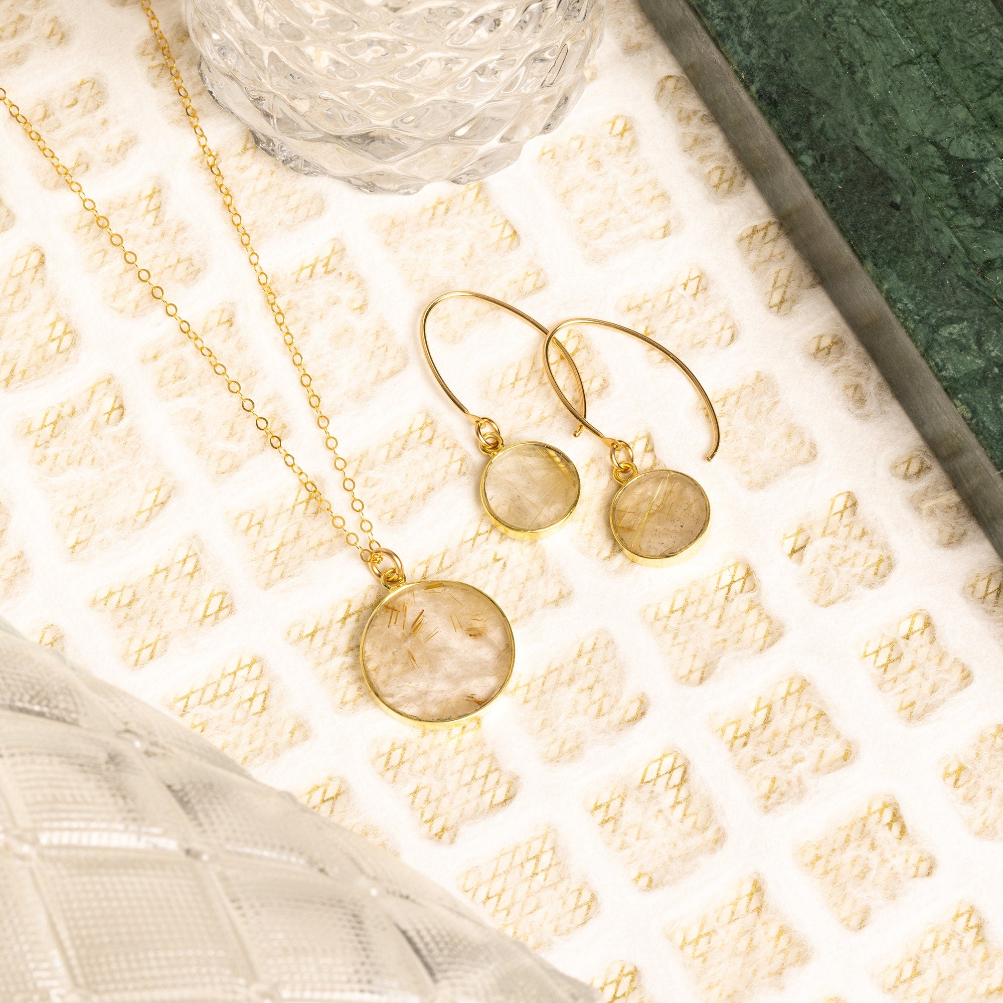 Golden Rutilated Quartz Gold Necklace and Earrings Set Necklace and Earrings Set Soul & Little Rose   