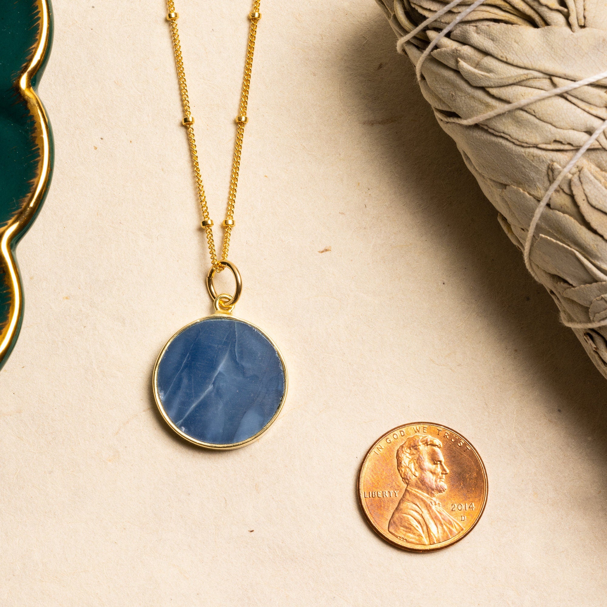 Blue Opal Disc Necklace and Earrings Gold Set (Satellite Chain) Necklace and Earrings Set Soul & Little Rose   