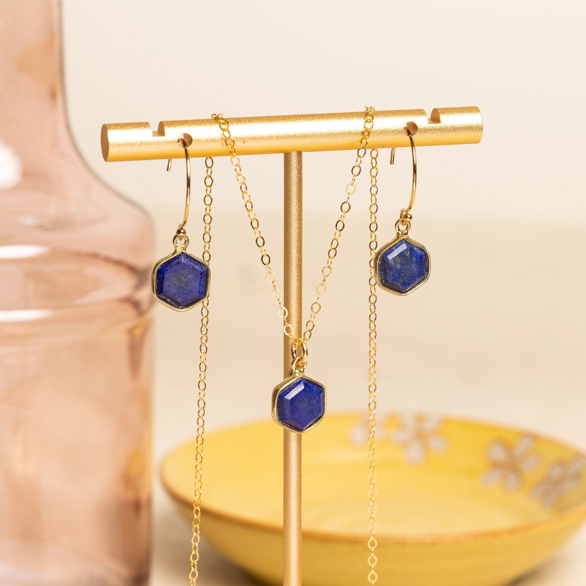 Lapis Lazuli Hexagon Necklace and Earrings Matching Set Necklace and Earrings Set Soul & Little Rose   