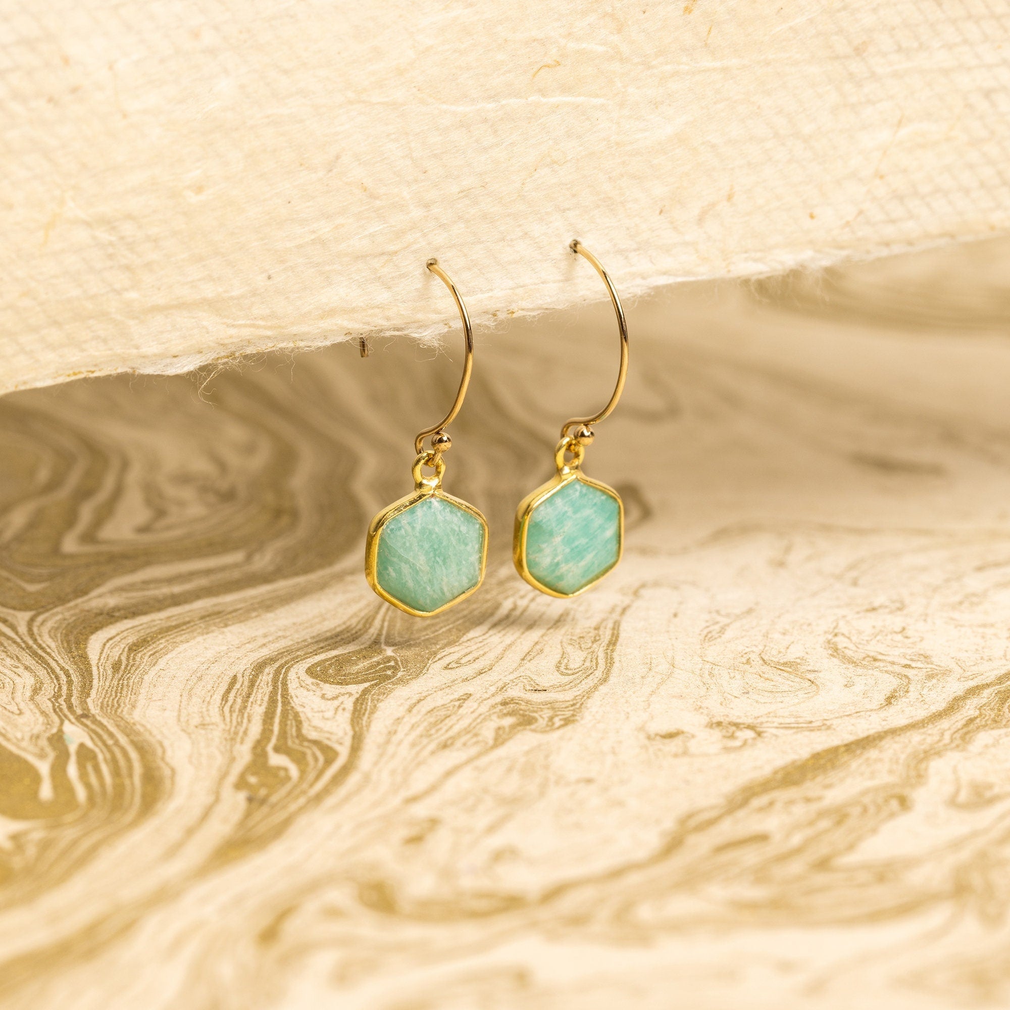 Amazonite Hexagon Drop Earrings Earrings Soul & Little Rose   