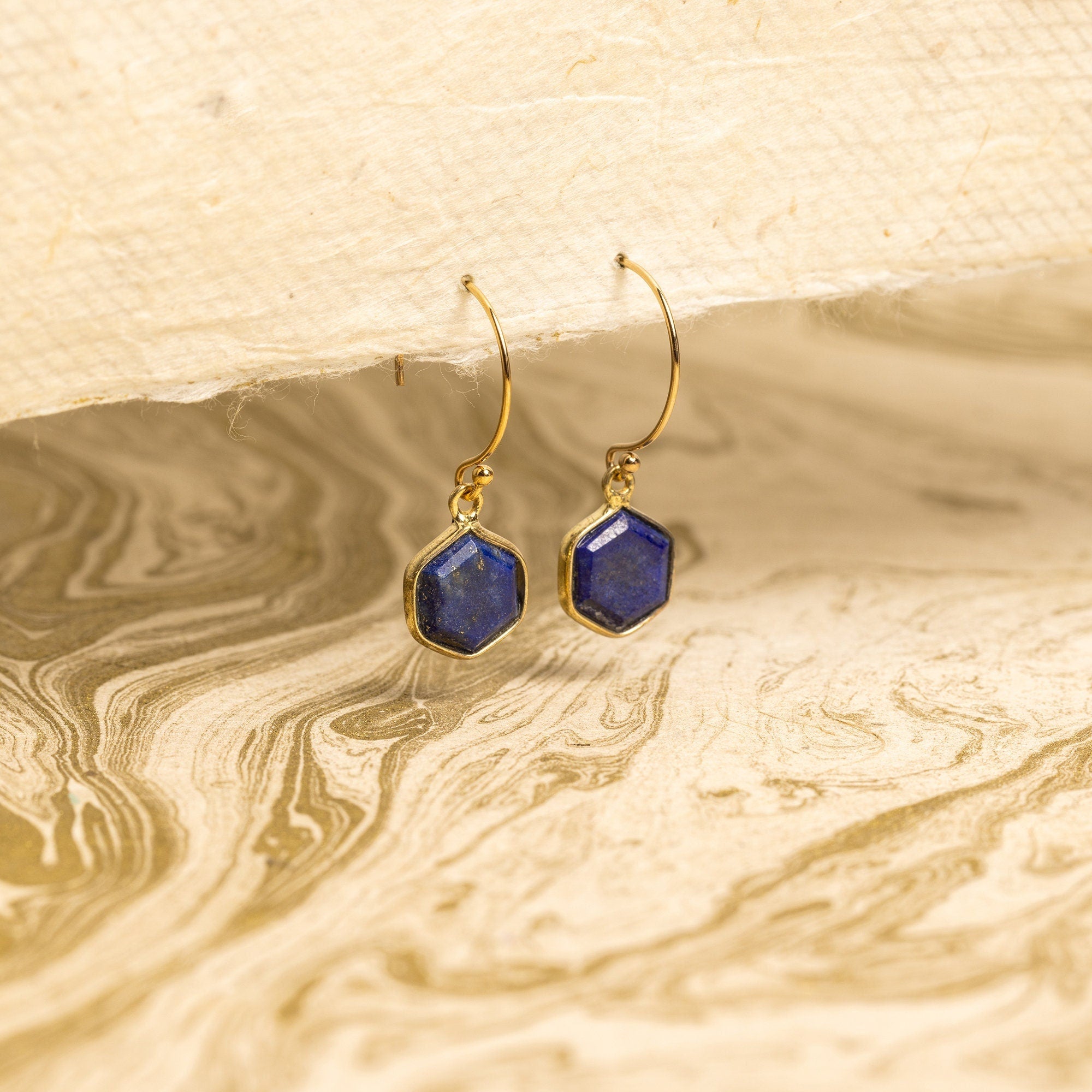 Lapis Lazuli Hexagon Drop Gold Earrings Earrings Soul & Little Rose   
