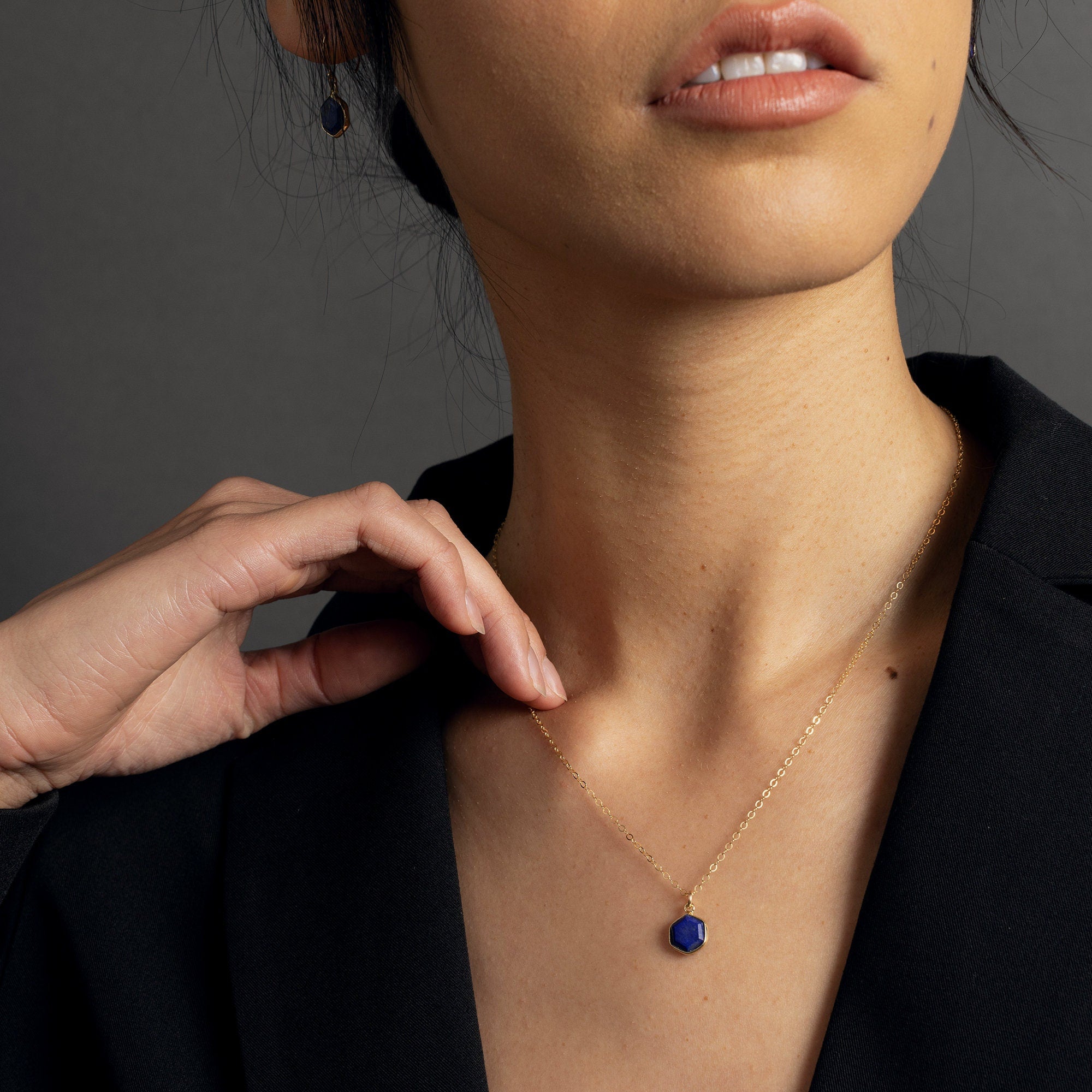 Lapis Lazuli Hexagon Necklace and Earrings Matching Set Necklace and Earrings Set Soul & Little Rose   